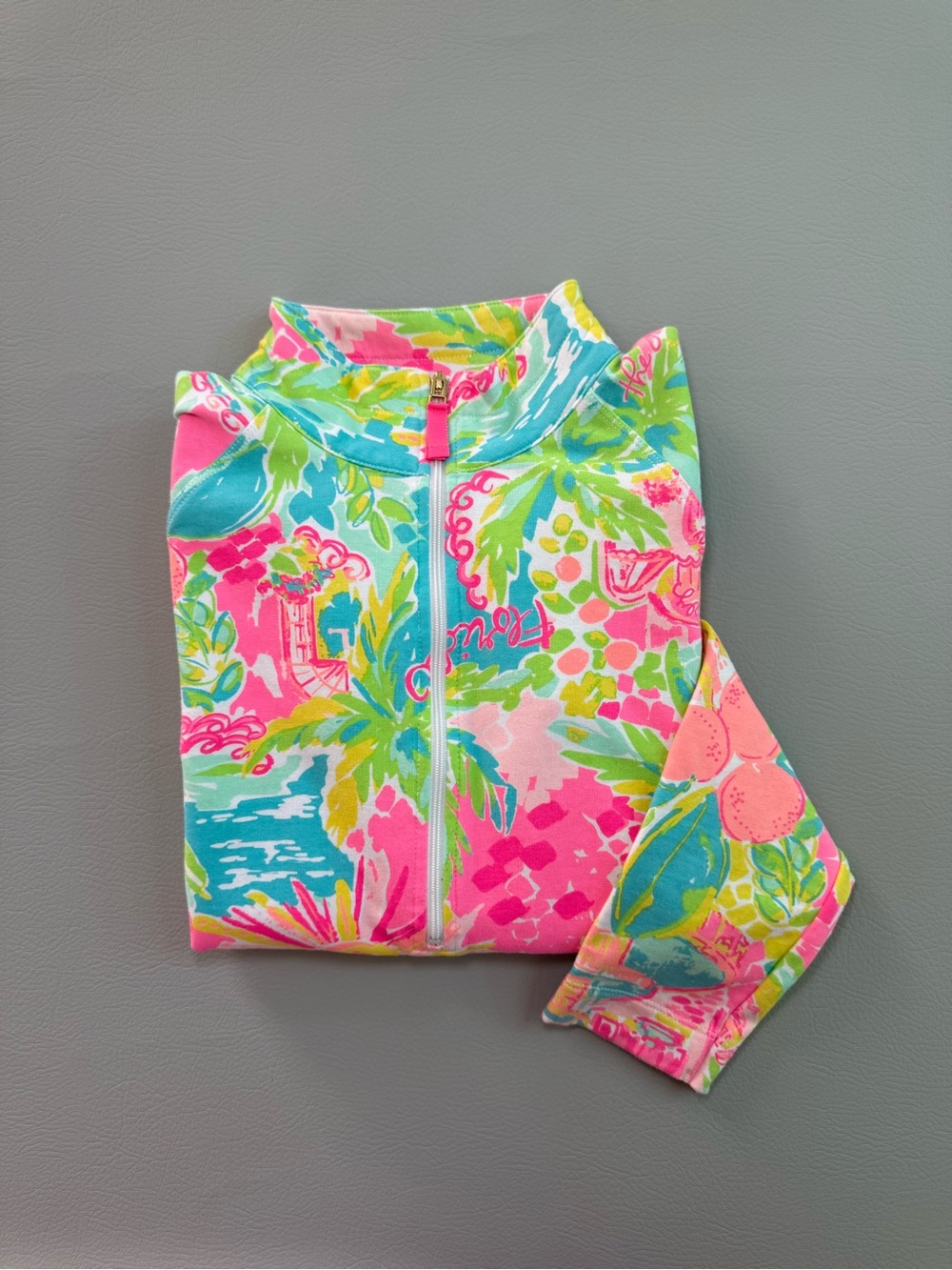 Lilly Pulitzer Girls Skipper Popover Sunshine State of Mind Quarter Zip XL Kids